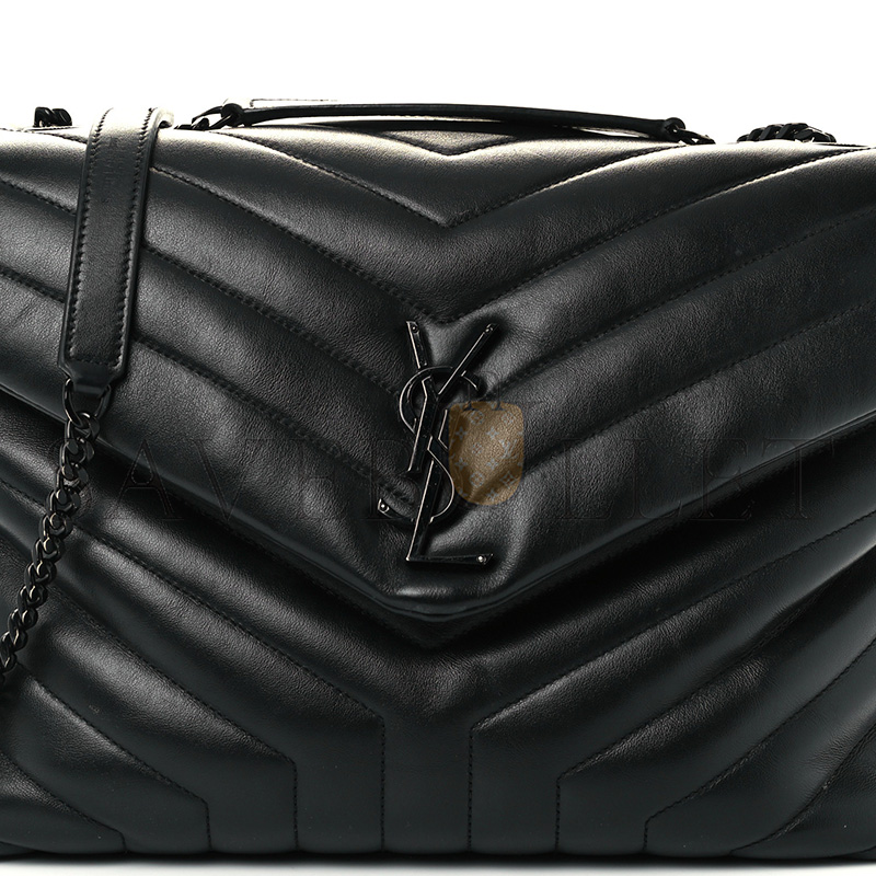 YSL CALFSKIN Y QUILTED MONOGRAM MEDIUM LOULOU CHAIN SATCHEL BLACK (32*22*11cm) 